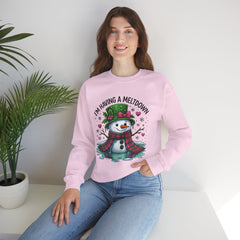 "I'm Having a Meltdown" Beautiful Melting Snowman Christmas Gildan Crewneck