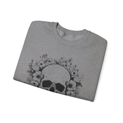 Skull & Floral Crewneck Sweatshirt — Gothic Skull with Flowers Graphic - Halloween