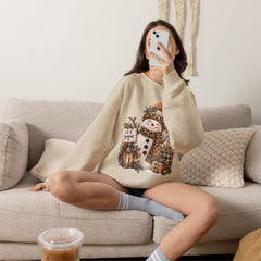 Leopard Snowman Crewneck Sweatshirt — Cozy Holiday Winter Christmas Graphic