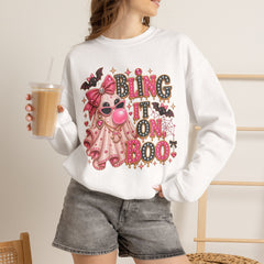 'Bling It On Boo' Pink Ghost Halloween Crewneck Sweatshirt