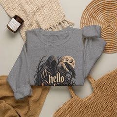 Hello Darkness Crewneck Sweatshirt — Gothic Moon Raven Graphic- Halloween