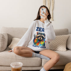 Crewneck Sweatshirt — "Zero Fluffs Given" Raccoon Holiday Gildan Crewneck