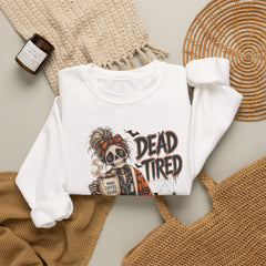 Dead Tired Halloween Crewneck Sweatshirt – Sleepy Skeleton Coffee Graphic Halloween