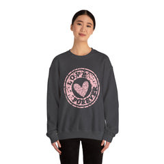 Crewneck Sweatshirt — Pink 'Love More' Heart Stamp Graphic