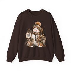 Leopard Snowman Crewneck Sweatshirt — Cozy Holiday Winter Christmas Graphic