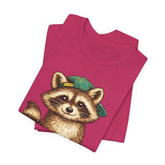 Cute Raccoon Graphic Tee — Adorable Cartoon Raccoon with Green Cap