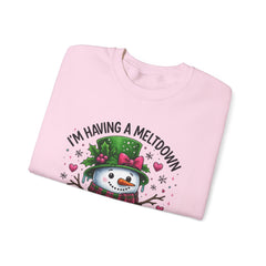 "I'm Having a Meltdown" Beautiful Melting Snowman Christmas Gildan Crewneck