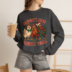 "Naughty, Nice & Slightly Feral" Holiday Christmas Crewneck Sweatshirt