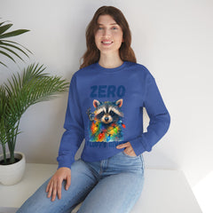 Crewneck Sweatshirt — "Zero Fluffs Given" Raccoon Holiday Gildan Crewneck