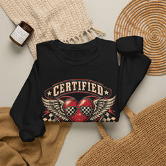 Certified Heartbreaker Crewneck Sweatshirt — Vintage Racing Winged Valentines Heart Graphic