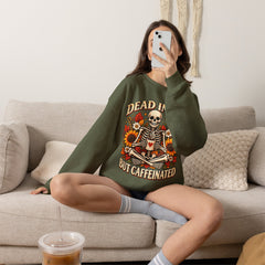 Skeleton Coffee Sweatshirt, Dead Inside But Caffeinated Crewneck, Halloween Gift, Unisex Fall Apparel, Cozy Lounge Wear