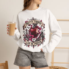 Crewneck Sweatshirt — “Pretty Things Can Be Poison” Gothic Apple Graphic