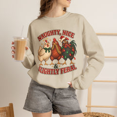 "Naughty, Nice & Slightly Feral" Holiday Christmas Crewneck Sweatshirt