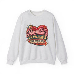 Romantically Unavailable Crewneck Sweatshirt — Retro Heart Neon Sign Valentine Graphic