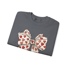 Valentine Heart Bow Sweatshirt — Cute Ribbon Graphic Crewneck