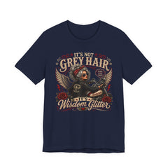 It's Not Grey Hair It's Wisdom Glitter T-Shirt — Vintage Skull & Rose Biker Tee for Women & Men