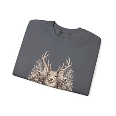 Deer Mandala Crewneck Sweatshirt — Vintage Stag Floral Graphic