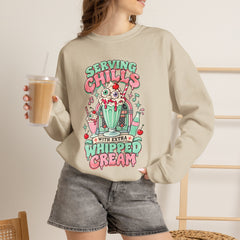 Halloween Sweatshirt — "Serving Chills with Extra Whipped Cream" Retro Ice Cream Graphic - BP