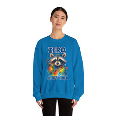 Crewneck Sweatshirt — "Zero Fluffs Given" Raccoon Holiday Gildan Crewneck