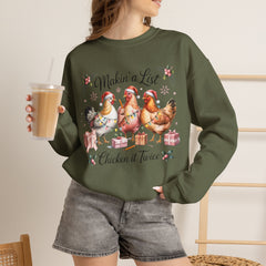 "Makin' a List, Chicken It Twice" Christmas Chicken Crewneck Gildan Sweatshirt