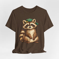 Cute Raccoon Graphic Tee — Adorable Cartoon Raccoon with Green Cap