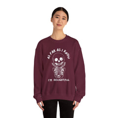 As Far As I Know, I'm Delightful Skeleton Sweatshirt, Crewneck, Halloween Outfit, Casual Wear, Cozy Gift