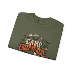 Camp Creep-It-Real Sweatshirt — Retro Spooky Camping Crewneck - Halloween Vibes