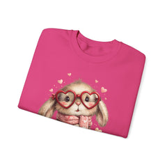 Cute Bunny Sweatshirt — Heart Glasses Bunny Crewneck, Cozy Valentine Pullover