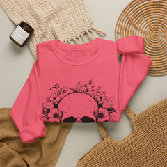 Skull & Floral Crewneck Sweatshirt — Gothic Skull with Flowers Graphic - Halloween