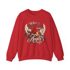 Red Birds Are Angels Crewneck Sweatshirt — Memorial Cardinal Tribute Sweater- Christmas Vibes