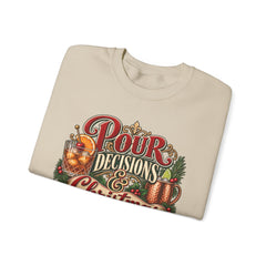 "Pour Decisions & Christmas Traditions" Holiday Christmas Sweatshirt Crewneck