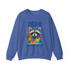 Crewneck Sweatshirt — "Zero Fluffs Given" Raccoon Holiday Gildan Crewneck