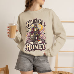 Haunted But Homey Sweatshirt — Cozy Halloween Haunted House Crewneck