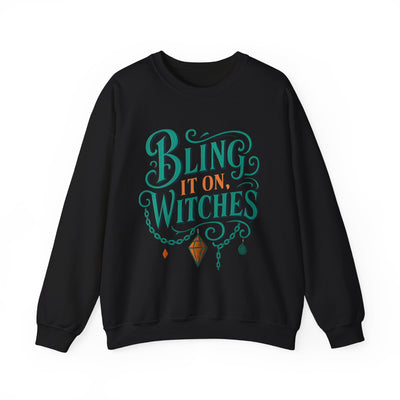 Bling It On, Witches Sweatshirt – Cozy Halloween Apparel, Unisex Crewneck, Spooky Season Fashion, Witchy Gifts, Fall Collection