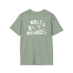 FB Rockstar Dog Unisex T-Shirt - Deaf Dogs Definitely Rock White Upright Bass Design