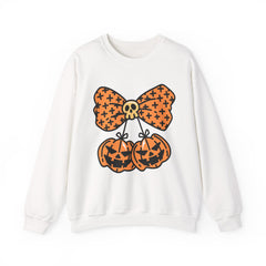 Halloween Pumpkin Bow Sweatshirt, Fall Fashion, Cozy Crewneck, Unisex Sweatshirts, Holiday Apparel, Seasonal Gift