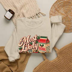 Eggnog Crewneck Sweatshirt – “Most Likely to Spike the Eggnog” Holiday Sweater
