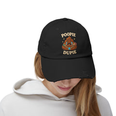 Funny Poopy Dupie Emoji Cap, Unisex Distressed Cap for Humor Lovers, Surprise Jewelry Reveal, Casual Wear, Unique Accessories, Trendy Hat