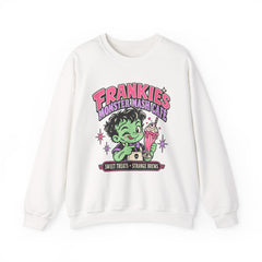 Frankie’s Monstermash Café Sweatshirt — Retro Cute Frankenstein Milkshake Halloween Crewneck