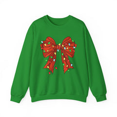 Festive Christmas Bow with Lights, Crewneck Sweatshirt, Holiday Sweatshirt, Winter Fashion, Christmas Apparel