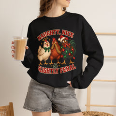"Naughty, Nice & Slightly Feral" Holiday Christmas Crewneck Sweatshirt