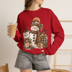 Leopard Snowman Crewneck Sweatshirt — Cozy Holiday Winter Christmas Graphic