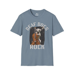 FB Rockstar Dog Unisex T-Shirt - Deaf Dogs Definitely Rock Upright Bass Design