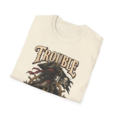 Trouble Has a New Captain T-Shirt — Pirate Skull Graphic Tee