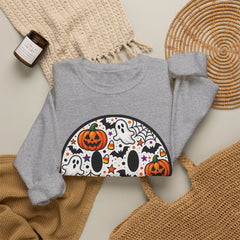 Halloween Smiley Sweatshirt — Pumpkin & Ghost Spooky Face Crewneck
