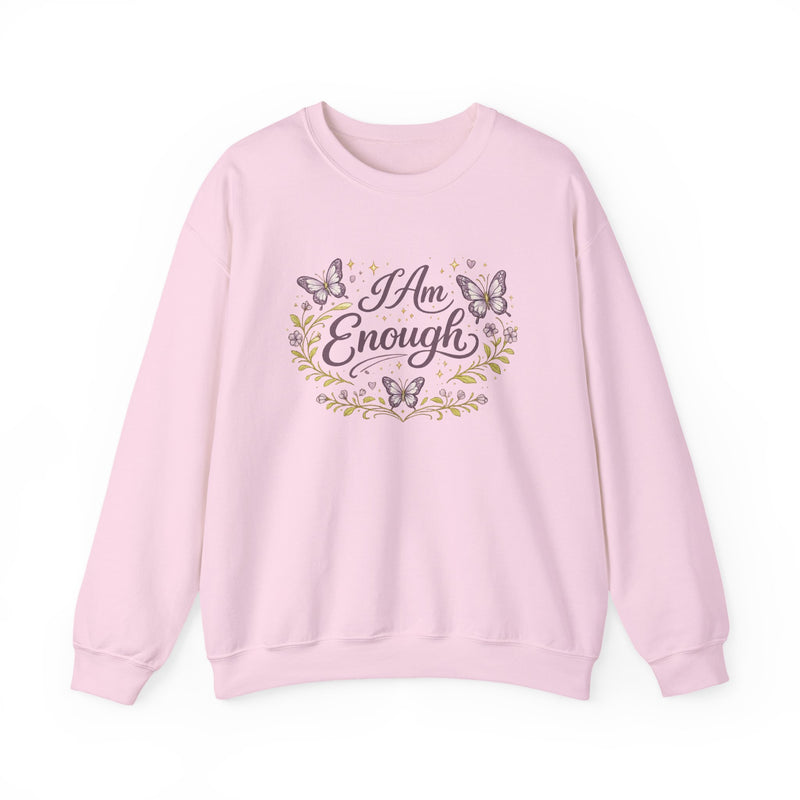 I Am Enough Crewneck Sweatshirt — Floral Butterfly Self-Love Pullover