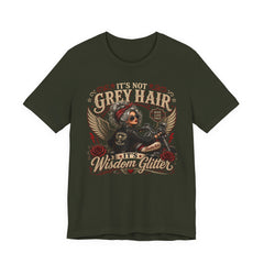 It's Not Grey Hair It's Wisdom Glitter T-Shirt — Vintage Skull & Rose Biker Tee for Women & Men
