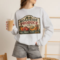 Roadside Produce Co. Crewneck Sweatshirt — Vintage Farmstand Graphic- Southern Heritage