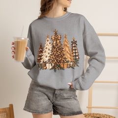 Leopard & Neutral Christmas Trees Crewneck Sweatshirt