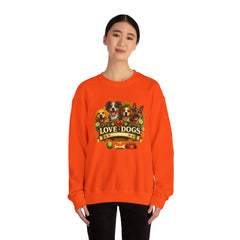 Love Dogs Crewneck Sweatshirt — Cute Paw Print & Dog Portraits Graphic